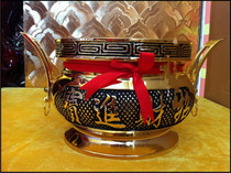 Golden bronze-made double-ear insert incense stove Buddha Supplies engraving Treasure Money Jin Jade Full Hall Character Incense Stove