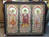 Sentiment Western Sanholy Buddha Photo Three Photos Separate Silk Fabrics Handcrafted Painting Wooden Frame Buddha Drawings