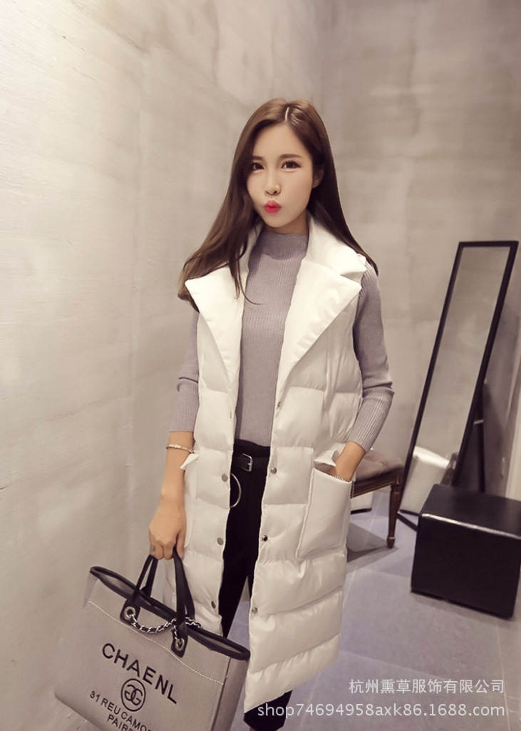 Áo vest cotton nữ dài phần phiên bản Hàn Quốc 2018 mới thủy triều trắng nữ xuống áo vest dài size lớn vest mùa thu đông áo khoác nữ hot trend 2021