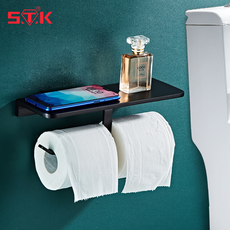 Free Punch Space Aluminum Drum Toilet Paper Rack Nordic Light Luxury Weathering Makeup Room Paper Towel Rack Toilet Let Go Kitchen Wall-mounted