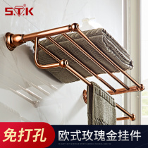 All copper rose gold pendant European bathroom rack pendant package toilet triangle basket double layer towel rack