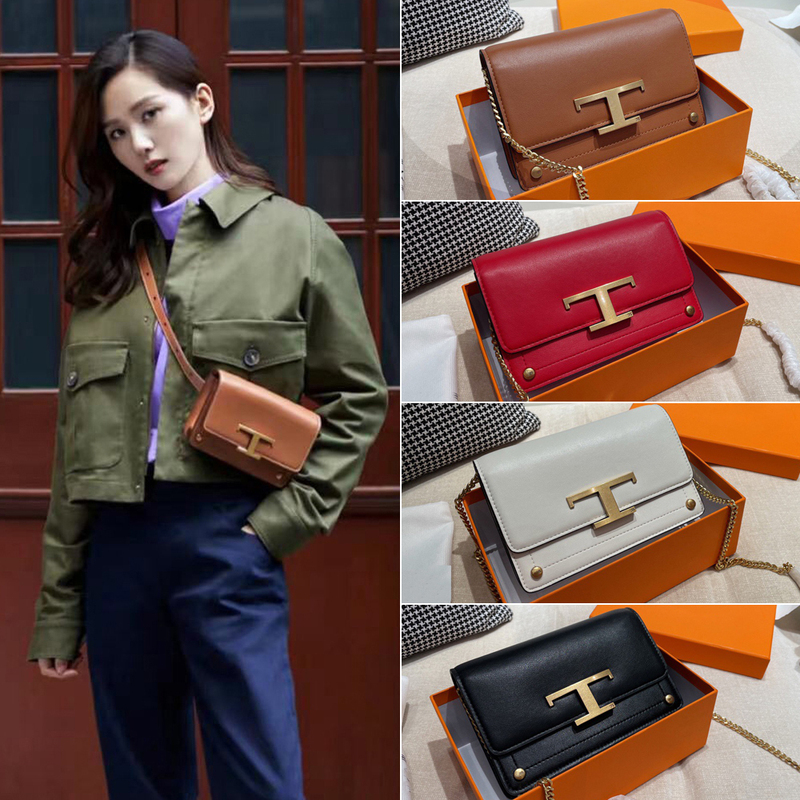 Xiao Zhan's Same Style T-Buckle Timeless Leather Waist Bag Crossbody Chain Chest Bag Small Square Bag Casual Small Shoulder Bag
