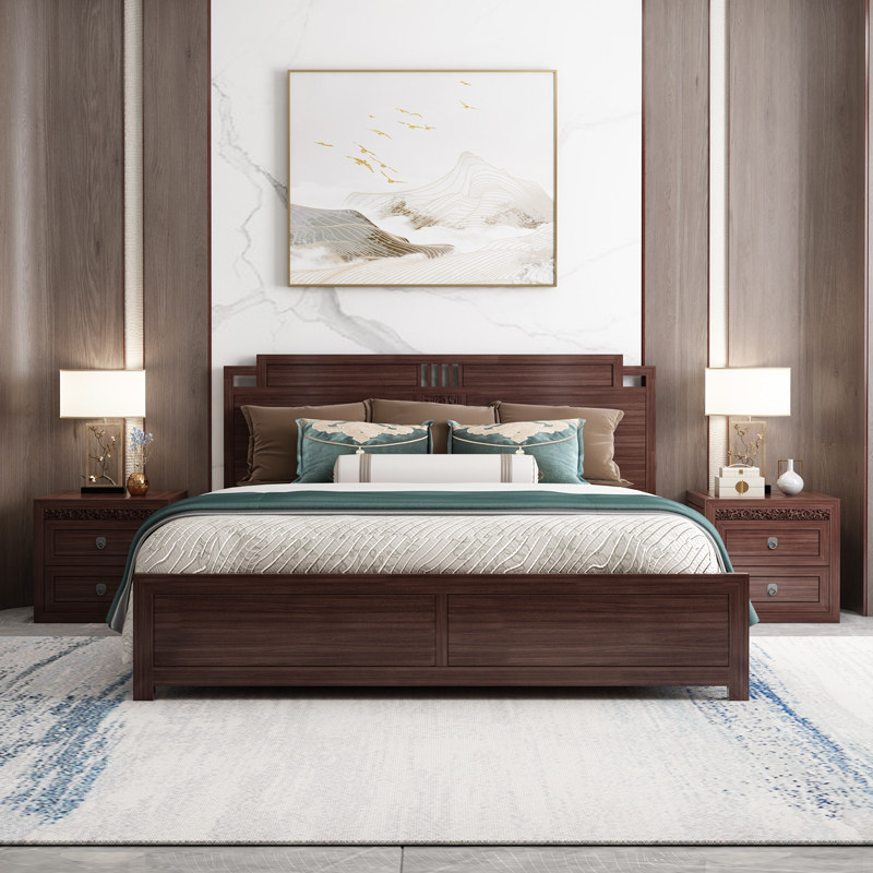African ebony new Chinese style full solid wood double bed master bedroom light luxury Zen wedding bed wood carving modern bed