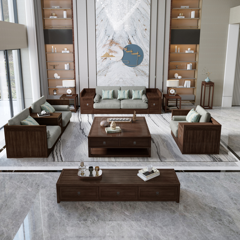 New Chinese solid wood sofa African ebony simple living room villa sofa combination light luxury modern Chinese furniture