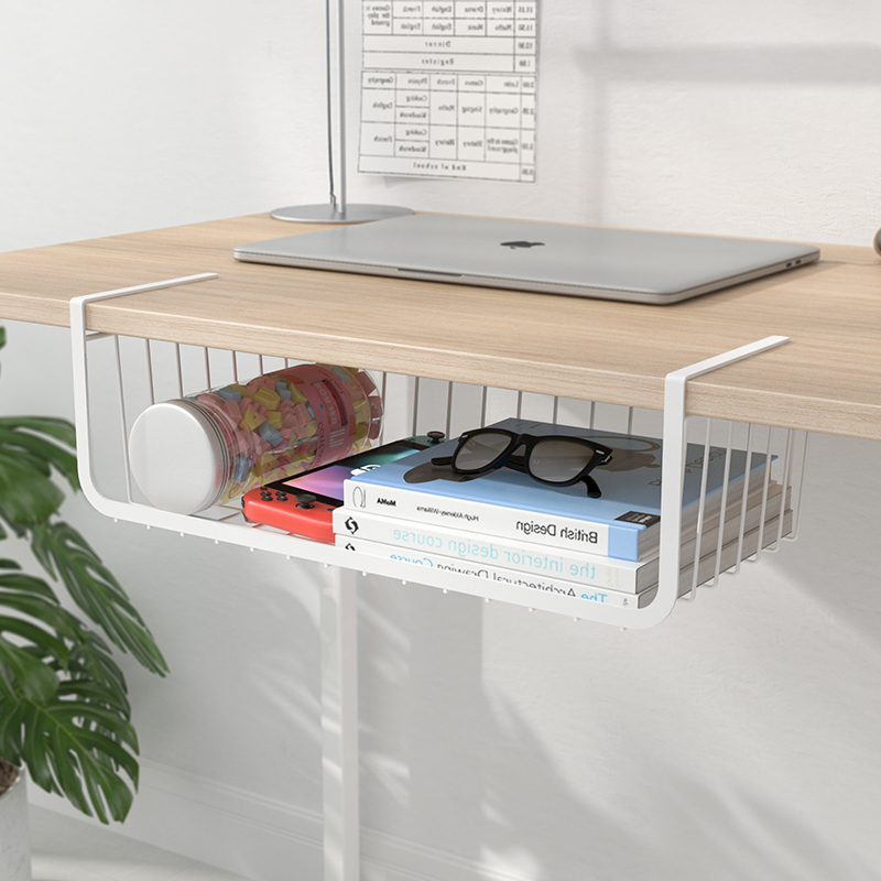 Under the table storage basket hanging wardrobe non-perforated iron basket bed table top finishing dormitory hanging basket rack