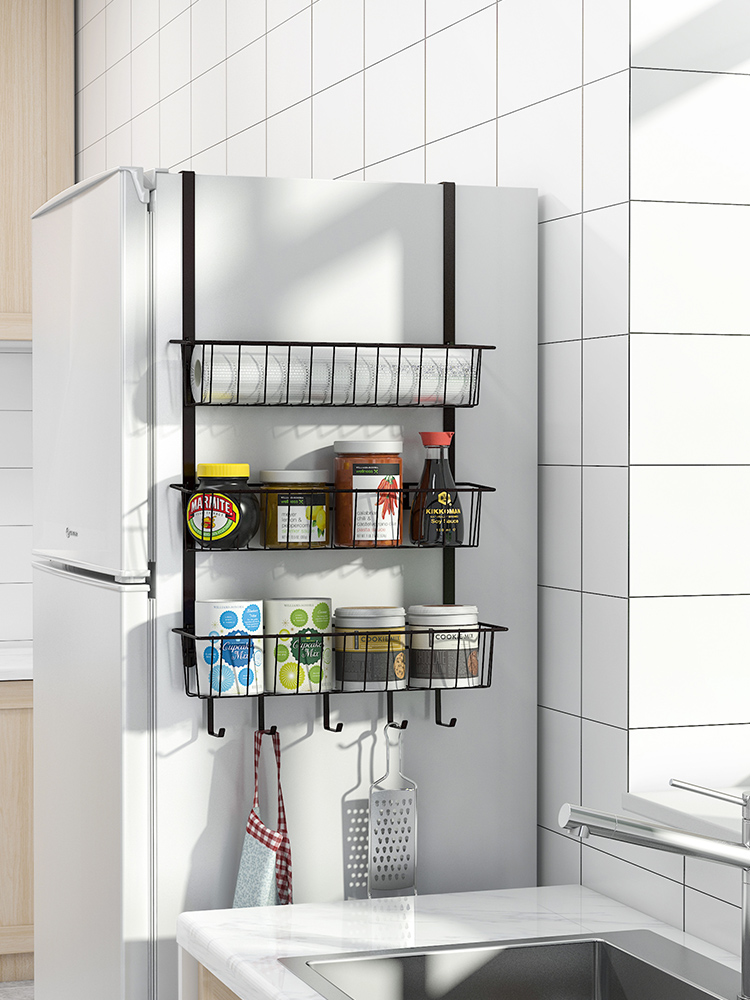 Refrigerator side storage shelf Multi-function wall-mounted refrigerator side hanging shelf Kitchen hook refrigerator side shelf