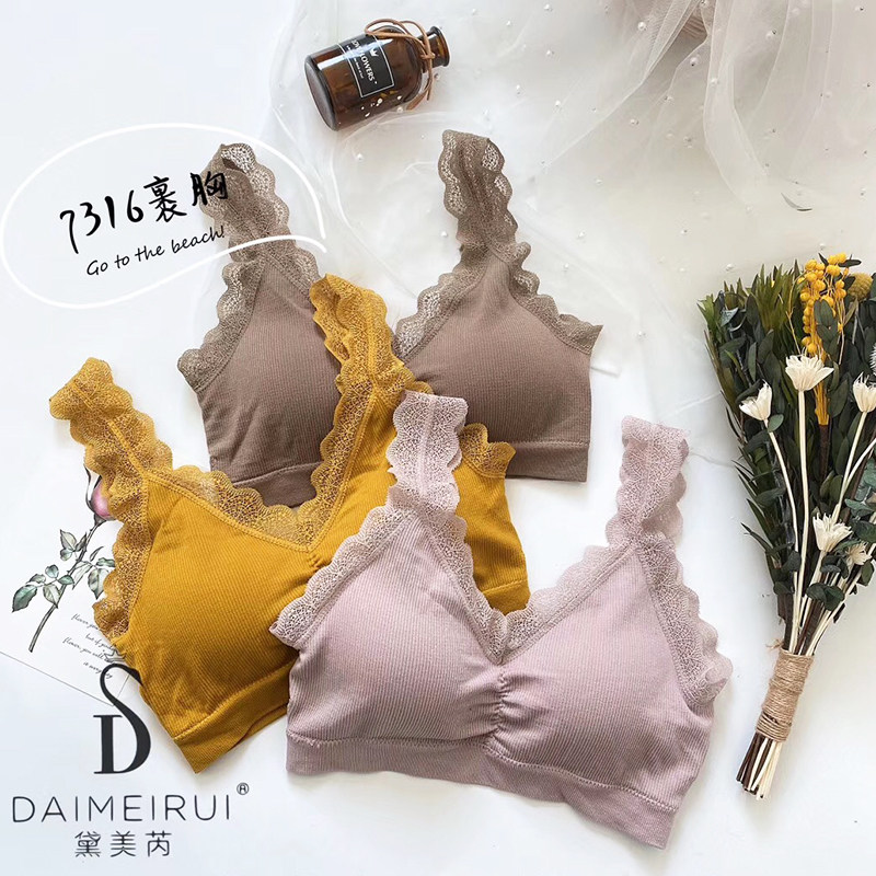 Dai Meirui's new wrapped breast tube top women's no steel ring underwear sexy lace beautiful back thick chest pad gathered bra vest