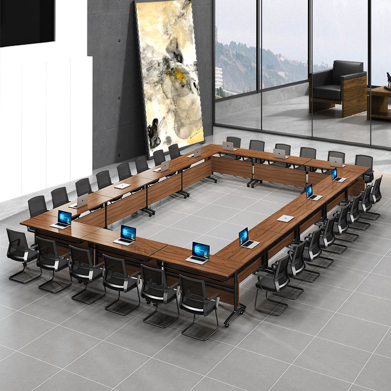 Stack training table and chairs combined strip table splicing flap table double mobile table with wheel double layer meeting table