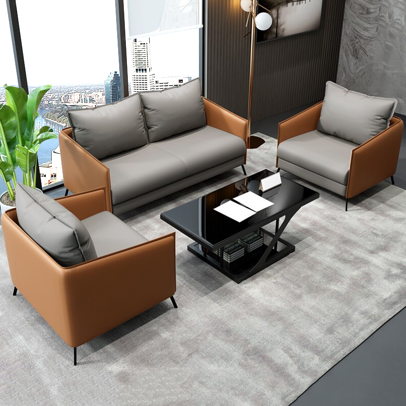 Minimalist Office Sofa Tea Table Combination Suit Modern Business Guest Area Trio of Reception Sofa