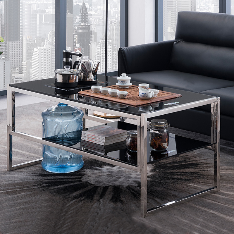 Tempered Glass Panel Tea Table Modern Minima Reception Stainless Steel Corner Shelf Tea Table