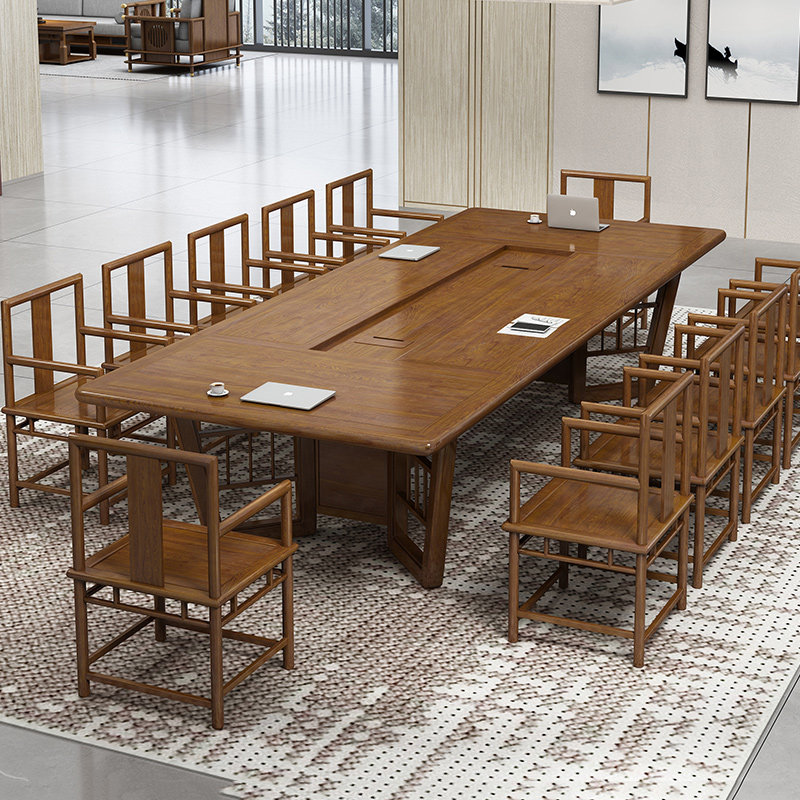 Junling new Chinese conference table office furniture long reception training table simple negotiation table and chairs solid wood