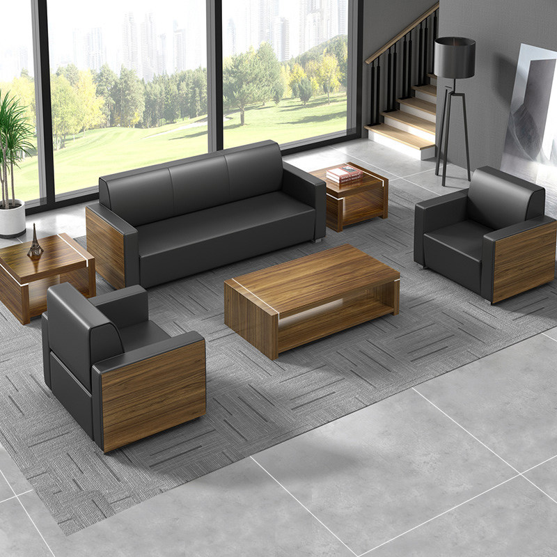 Junling office furniture sofa coffee table combination business reception simple modern wooden leather office sofa