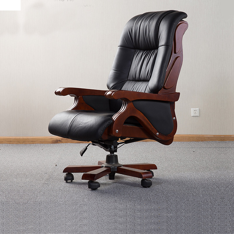 Honourable Genuine Leather Boss Chair Large Class Chair Solid Wood Office Chair Computer Chair Can Lie Universal Wheel Bull Leather Swivel Chair Manager Chair