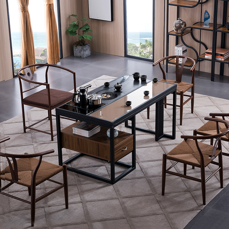 Ujinshi Tempered Glass Table Face Office Talks Talk Room Square Tea Table One-piece Tea Tray