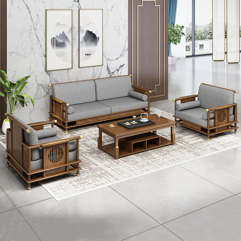 Junling new Chinese style solid wood office coffee table sofa combination modern reception atmosphere president office sofa