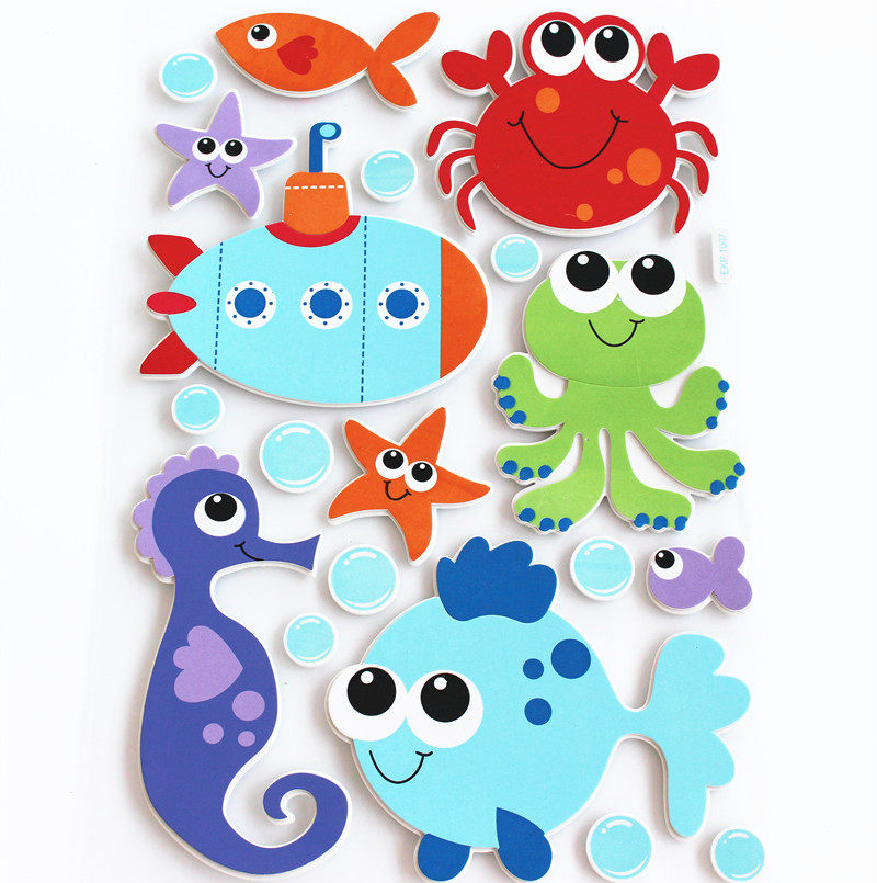 3d three-dimensional wall stickers self-adhesive cartoon indoor kindergarten decoration primary school foam underwater world Ocean fish animals