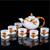 Romani white jade porcelain enamel color kung fu tea set modern glass teacup teapot gift set living room Chinese style set