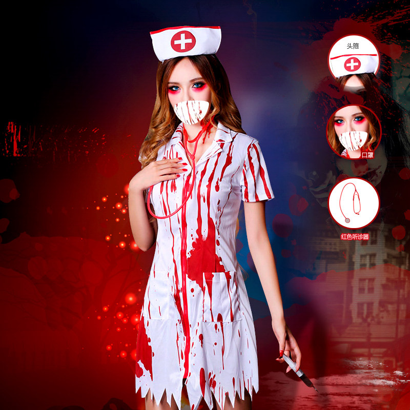 Halloween nurse costume cosplay costume female ghost festival horror bloody adult nurse doctor suit