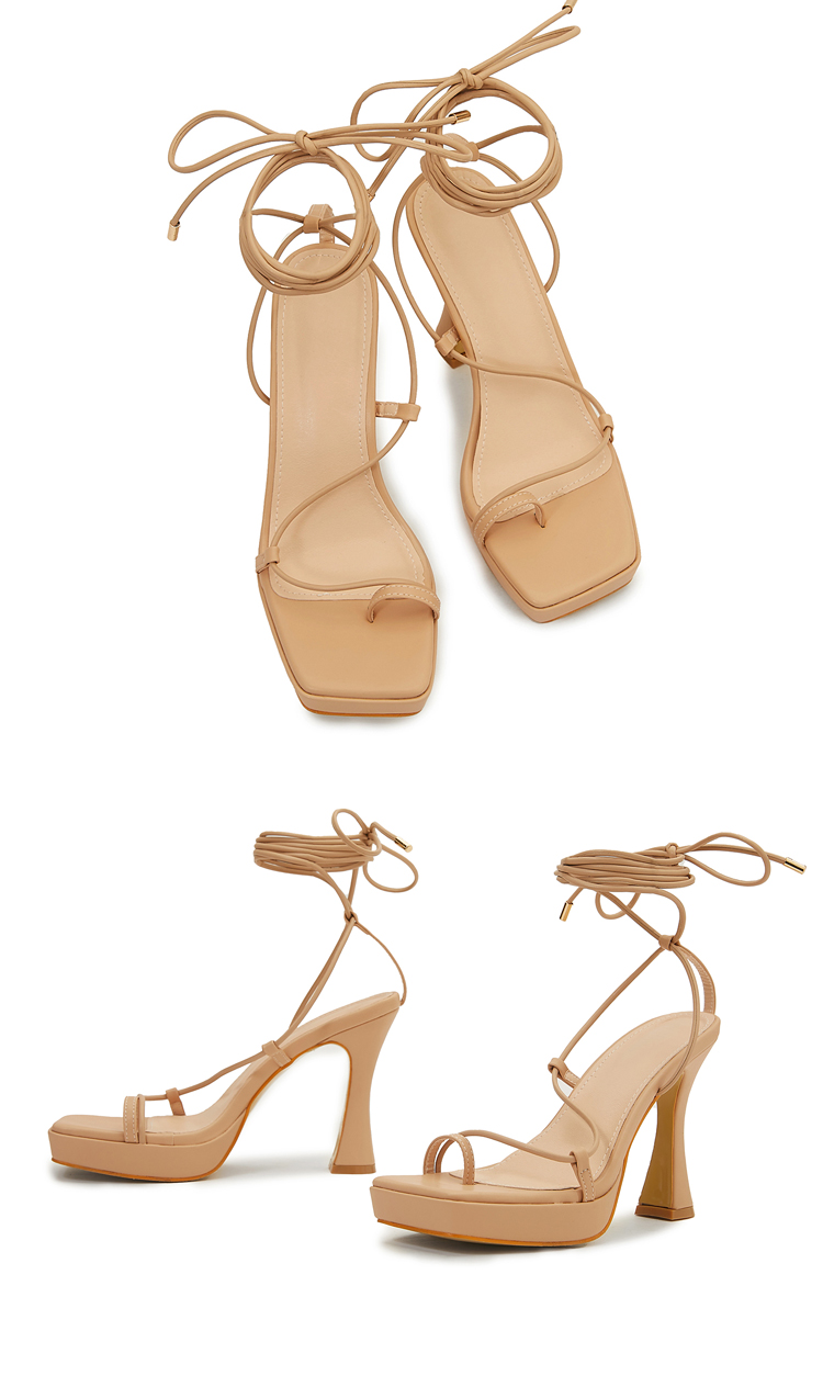Clipped toe square head cross strap high heel sandals NSGXL131620