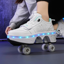 Popular luminous rechargeable roller skates 4-wheel retractable walking shoes for men women teenagers and children Heelys shoes
