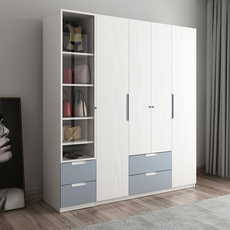 Nordic Flat Door Wardrobe Three Four Doors White Large Wardrobe Combination Modern Minimalist Economy Type Bedroom Closet Customised