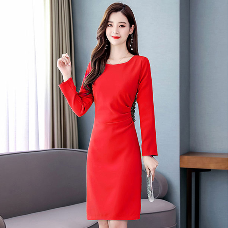 Long Sleeves Toast Bridal Gown Dress Modern slim 2019 Autumn Wedding Wedding wedding Back to door Dress Red Ocean Dress