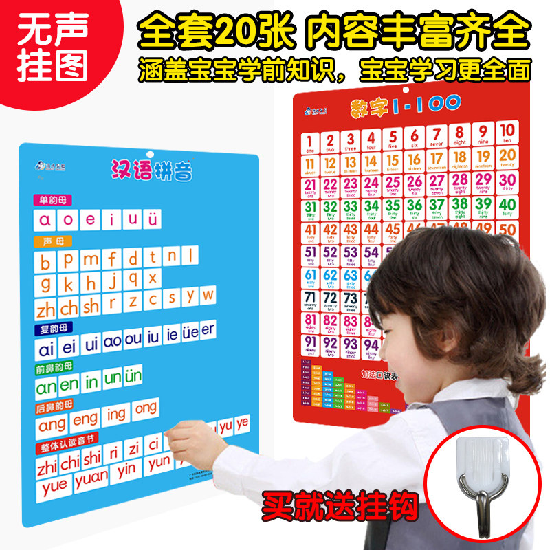 Feng Style Early Childhood Child Enlightenment Cognition Cognition Picture Literacy Card Baby Early Education Wall Sticker Silent Wall Chart Full Set