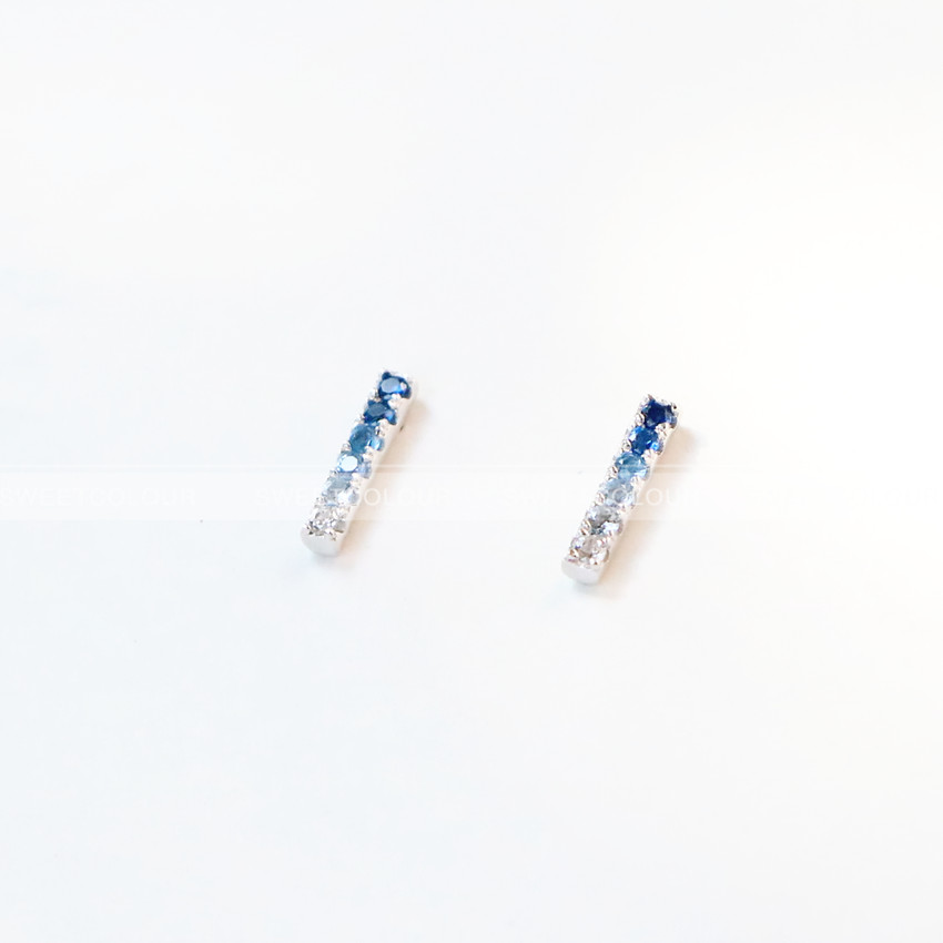 Gradient blue crystal sapphire ear nail 925 silver base - air - based small earrings