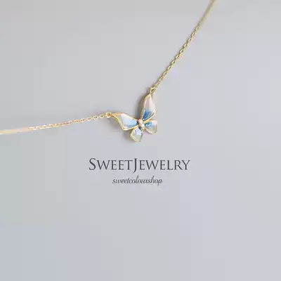 French empty window Enamel gradient blue Butterfly necklace Clavicle chain Silver gold-plated birthday gift for girl girlfriends