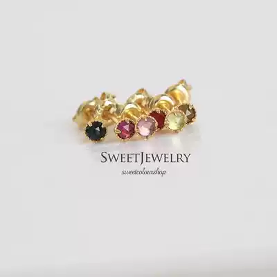 Natural color gemstone transfer ear needle purple tooth black olive amethyst sterling silver gold-plated single sale multi-ear pierced welfare