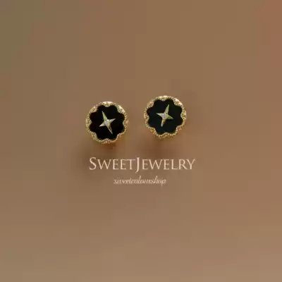 Baroque natural black agate ear pins 925 silver plated 14k gold commuter wild fashion retro earrings earrings female