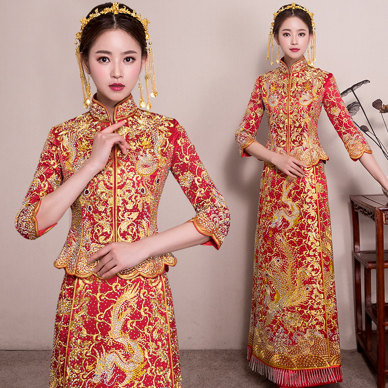 Dragon phoenix coat xiuhe dress bride 2022 new style costume wedding dress Chinese wedding toast dress Chinese style show and woman