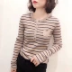 Áo len nữ tay dài Slim đáy phiên bản Hàn Quốc mới 2018 nút cổ áo nửa mở nút áo dệt kim nữ áo len cổ tim
