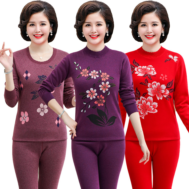Middle-aged and elderly hot pants women's thickening and velvet mother cotton sweater pure cotton large size autumn clothes sanitary pants winter