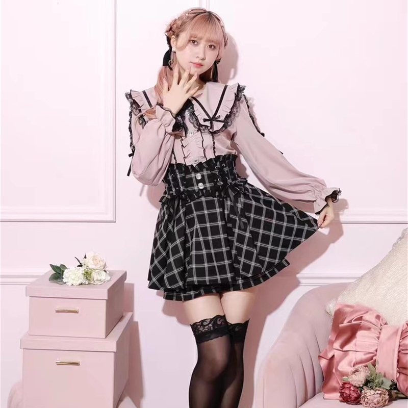 D5-3 Japanese Original New Product Noemi* Sweet Lace Long-Sleeved Top Shirt with Lace Trim