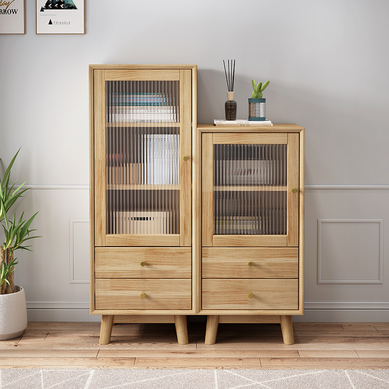 Nordic TV side cabinet living room solid wood locker light luxury vertical cabinet simple modern storage drawer storage small bookcase
