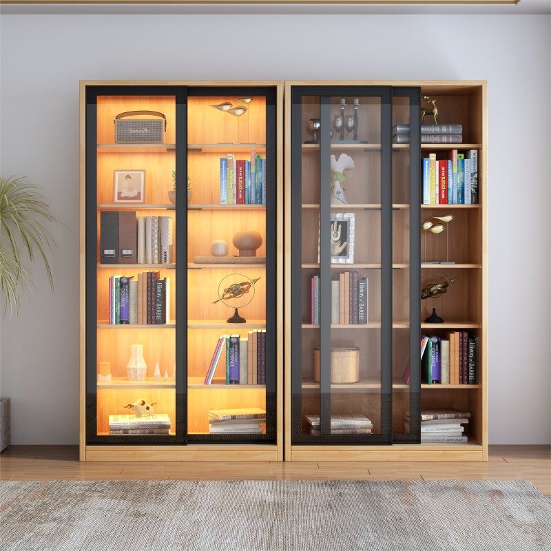 Nordic all solid wood light luxury dustproof bookcase large glass door display cabinet rubber wood storage cabinet living room sliding door cabinet