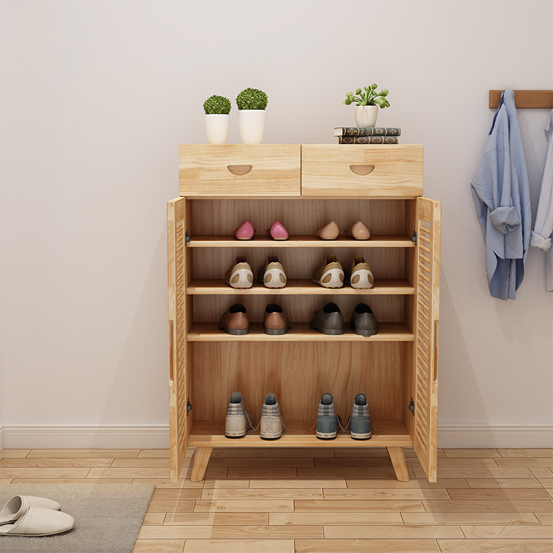 Nordic door-to-door multi-layer breathable solid wood shoe cabinet with large-capacity assembly into the door foyer cabinet economical pine cabinet