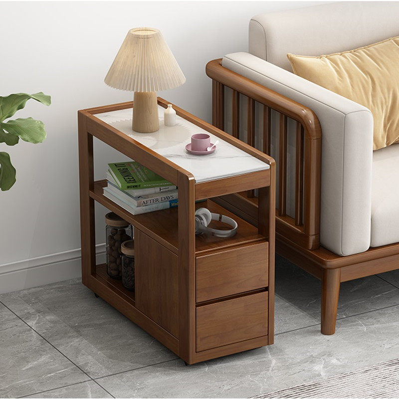 Nordic light luxury solid wood storage side table rock board tabletop removable corner table living room sofa side cabinet simple tea table