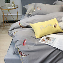 Net red 80 long-staple cotton cotton cotton thickened abrasive embroidery four-piece female multi-piece set sheet quilt cover Cotton
