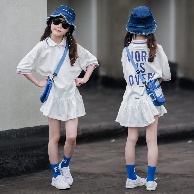 South Korean girl's dress Summer children POLO Hundred Pleats Skirts Korean version of the letters CUHK Boy Sports Short Sleeve-Taobao