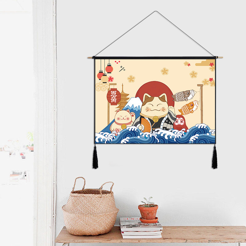 Day-style cloth art hanging painting Living room Xuanguan Decorative Painting sushi Shops Residence Wine Estate Property Cat Hung Flag Tapestry Folk Hangu