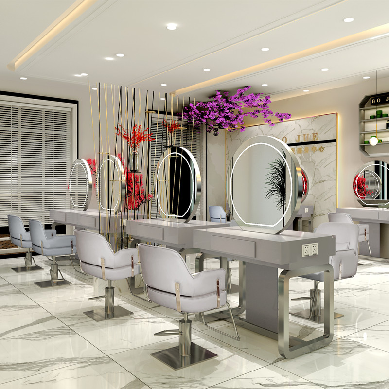 Solid wood with lamp hairdressing mirror single-sided mirror double-sided mirror four-sided mirror table Li Kun shop haircut makeup hot dyeing mirror table