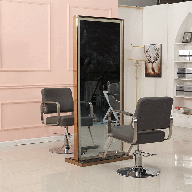 Solid Wood Hairdresse Shop Net Red Beauty Hair Mirror Desk Double Hair Salon Special Small Cupboard Brief With Light Floor Beauty Hair Mirror