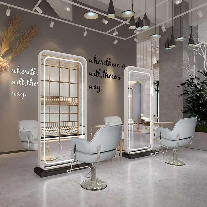 Barber shop mirror table floor-to-ceiling simple beauty salon with lamp single-sided double-sided hair cutting mirror whole body against the wall hair salon mirror