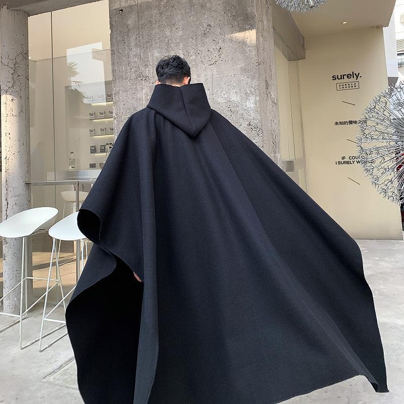 Dark Style Men's New Long Over-The-Knee Wizard Robe Yamamoto Performance Coat Autumn and Winter Cloak Cape Jacket Trench Coat with Hood Dark Style Men's New Long Over-The-Knee Wizard Robe Yamamoto Performance Coat Autumn and Winter Cloak Cape Jacket Trench Coat with Hood