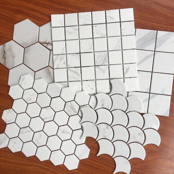 Marble Carrara White Ceramic Brick Toilet Kitchen Non-slip Floor Tiles TV Background Wall Brick Balcony Mosaic-Taobao