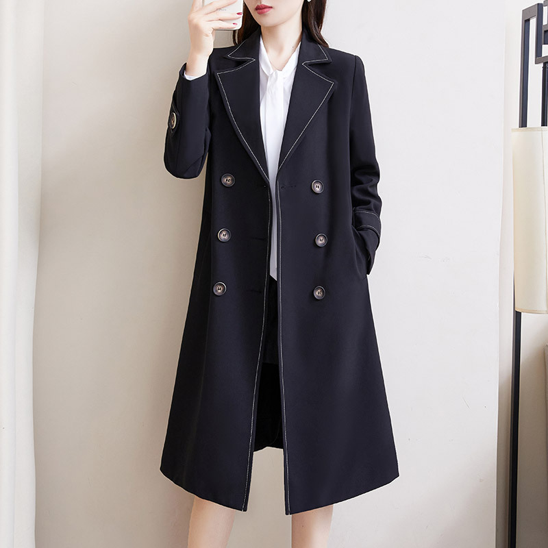 Autumn and Winter Plus Size 100kg Double-Breasted Mid-Length Coat for Women, Loose Fit, Slimming, Elegant Trench Coat, Black Autumn and Winter Plus Size 100kg Double-Breasted Mid-Length Coat for Women, Loose Fit, Slimming, Elegant Trench Coat, Black