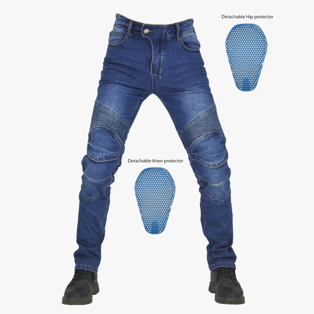 Riding Jeans Locomotive Male Rider Equipped Kneecap Locomotive Anti-Fall Pants Off-road Race Car Pants Silicone elastic