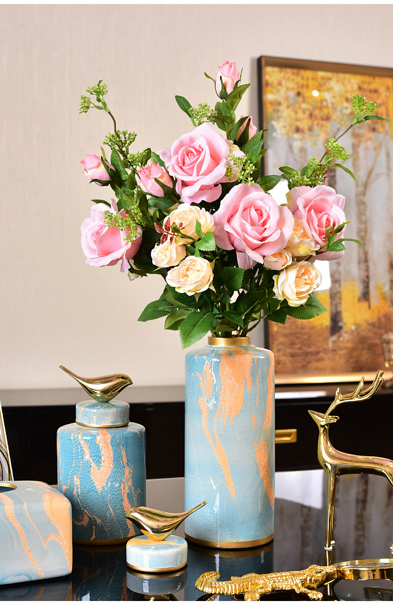 Furnishing articles between household act the role ofing is tasted example sitting room, dining - room new Chinese creative ceramic vase floral outraged identifiers tank flower arrangement